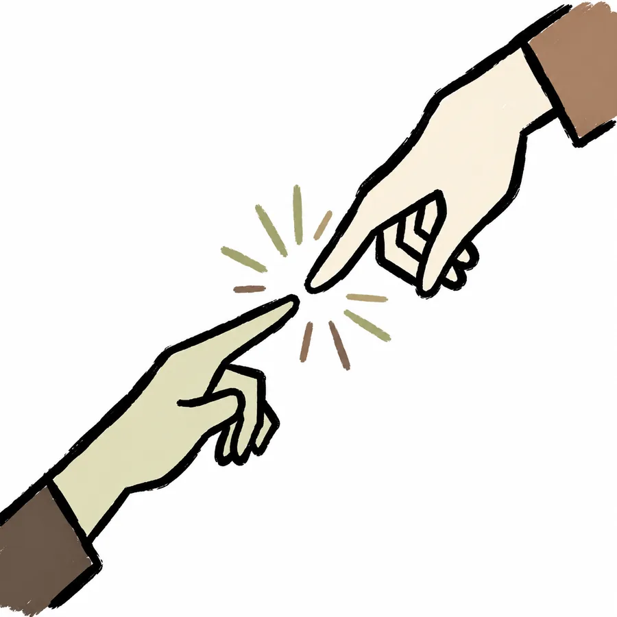 Two hands reaching toward each other
